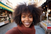 Black woman happy face portrait headshot smile.