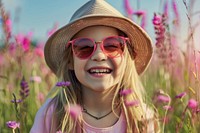 Happy girl kid fashion sunglasses laughing portrait.