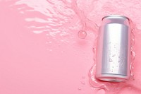 Aluminum can on pink water pattern bottle refreshment shaker.