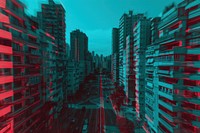 Anaglyph city architecture cityscape outdoors.
