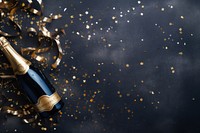 Celebration background with golden champagne bottle confetti celebration party.