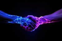 Handshake Neon rim light purple blue electricity.