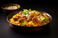 Indian chicken biryani plate table food.