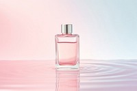 Perfume bottle on pink water pattern cosmetics container magenta.