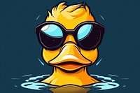 Rubber duck sunglasses cartoon swimming outdoors representation.