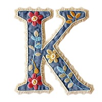 Alphabet K embroidery pattern white background.