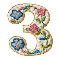 Number 3 embroidery pattern white background.