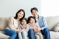 Korean family sitting smiling parent adult.