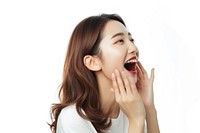 Happy korean woman shouting portrait adult.