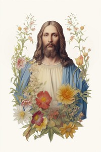 Botanical illustration of Holy Jesus Christ painting portrait flower.