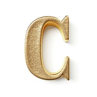 Golden alphabet C letter text jewelry white background.
