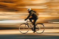 Man cycling bicycle vehicle helmet.
