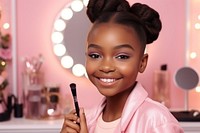 Kid girl makeup broadcasting cosmetics hairstyle happiness.