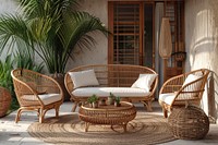 Stylish rattan furniture architecture chair table.