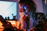 Woman influencer vlogging portrait glasses adult.