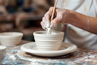 Women paint ceramic brush craftsperson earthenware.