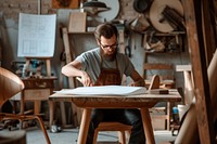 Young Carpenter carpenter furniture working.