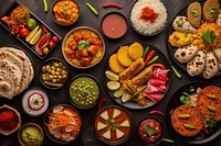 Indian food plate arrangement vegetable.
