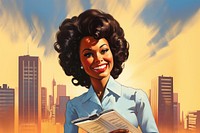 Smiling young black business woman holding folder smiling adult city.