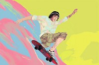 Male person playing skateboard adult art exhilaration.
