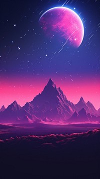 Mountain synthwave retrowave landscape astronomy outdoors.