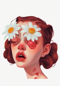 A girl with a daisy covered her eye portrait flower plant.