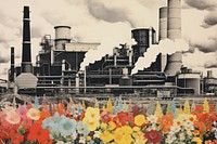 Paper collage of a factory flower architecture outdoors.