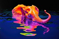 An isolated elephant swimming purple wildlife painting.