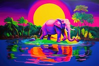 An isolated elephant in the water purple wildlife outdoors.