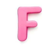 Plasticine letter F text pink white background.
