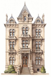 Architecture illustration of a american tall sand stone classic building house city courthouse.