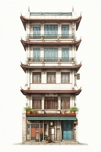 Architecture illustration of an asian apartment building city staircase.