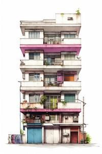 Architecture illustration of an asian apartment building city white background.