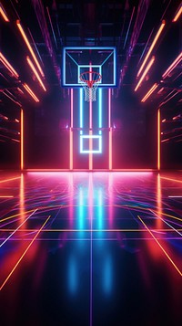 Basketball court made of neon lights futuristic sports illuminated.