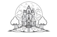 Haunting house sketch architecture drawing.