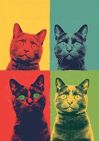 Four cat in four different color mammal animal pet.