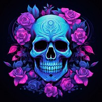 Elegant skull with pink roses pattern flower purple.