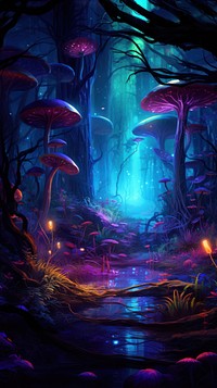 Neon forest scenery wallpaper outdoors nature illuminated.