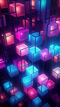 Neon wallpaper of cubic motive lighting purple architecture.