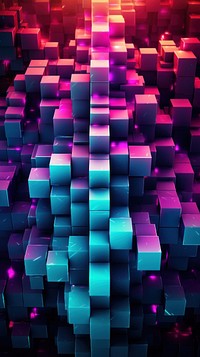 Neon wallpaper of cubic motive purple architecture illuminated.