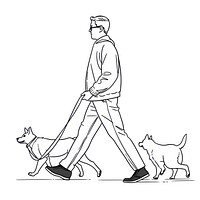 Outline Drawing illustration of a man walking with dog drawing sketch cartoon.