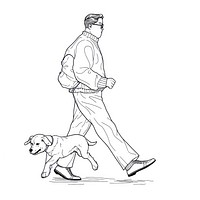 Outline Drawing illustration of a man walking with dog drawing sketch footwear.