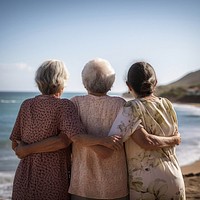 3 friends latino elderly sea outdoors adult.
