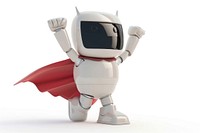 Computer in hero costume cartoon robot white background.