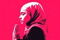 Muslim girl is praying portrait adult pink.