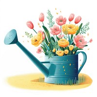 Watering can with flowers gardening plant springtime.