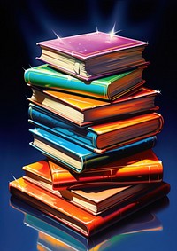 Airbrush art of a book stacked publication intelligence literature.