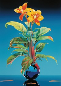 Airbrush art of a little plant painting flower vase.