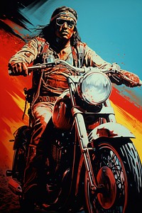 Airbrush art of a native american riding motorcycle vehicle adult transportation.