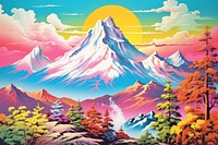 Airbrush art of mountain view landscape outdoors painting.
